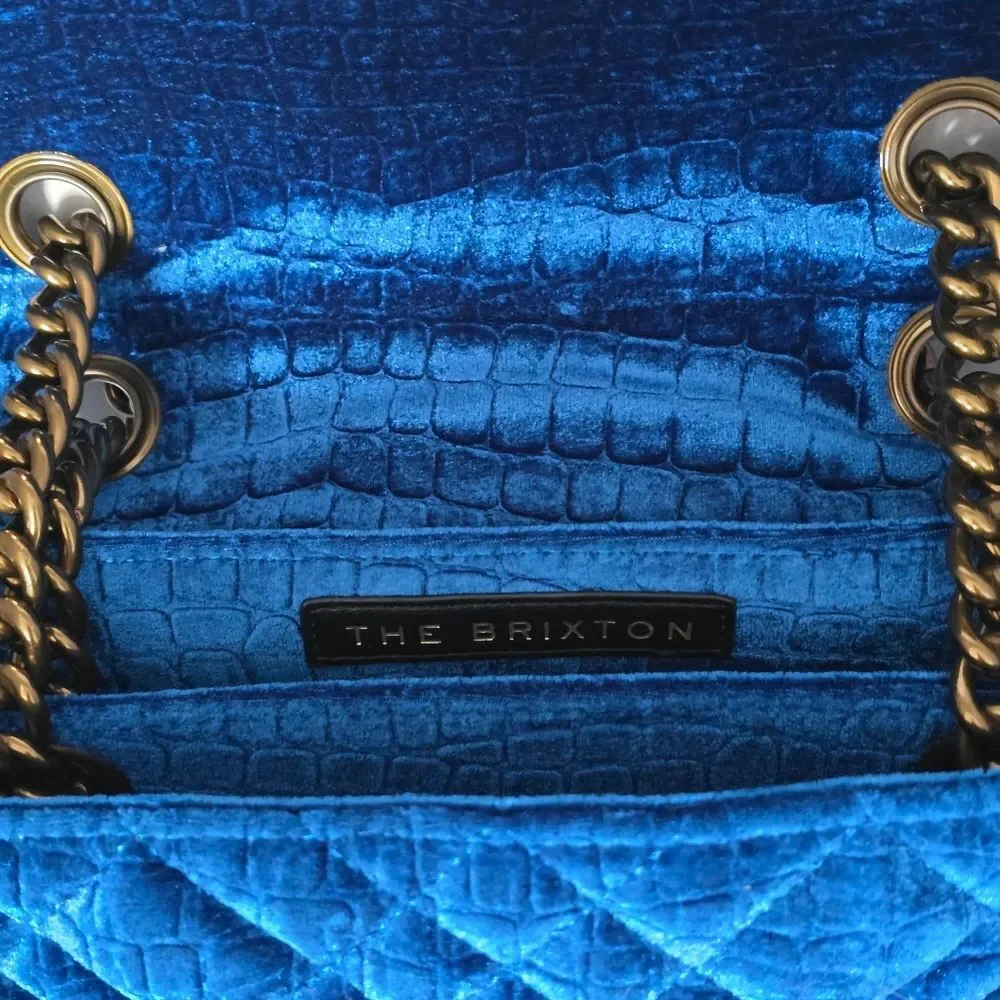 Kurt Geiger London Teal Velvet Large Brixton Convertable Lock Bag